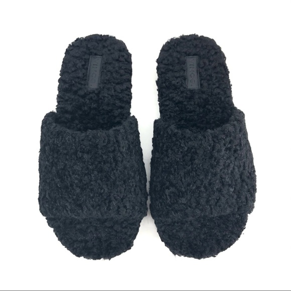 Vince Black Kit Faux Fur Slip On Slides Slippers - Picture 2 of 8